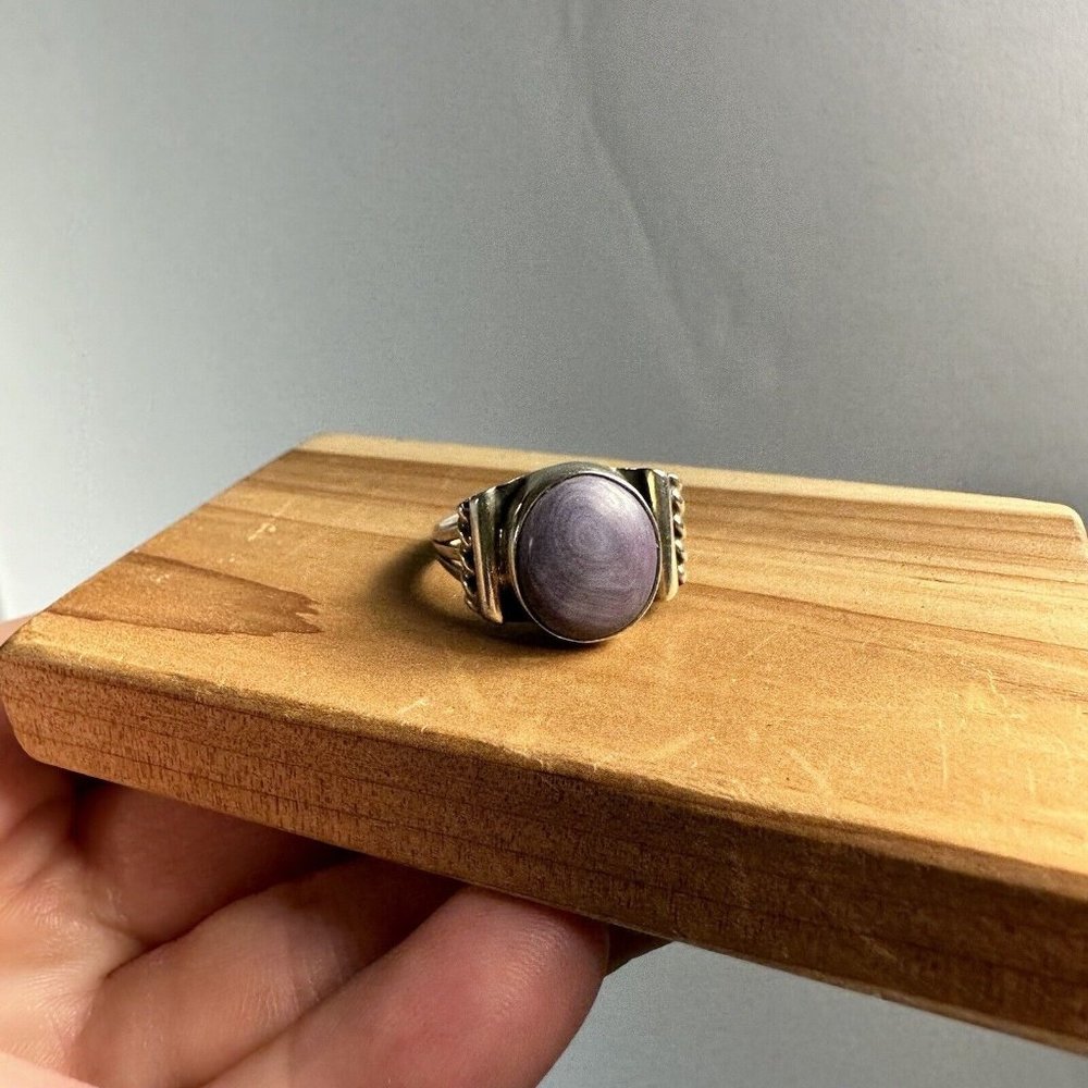 Vintage Womens Sterling Silver Ring Blue Agate Stone Size 6.5 3.77 G Signed JB